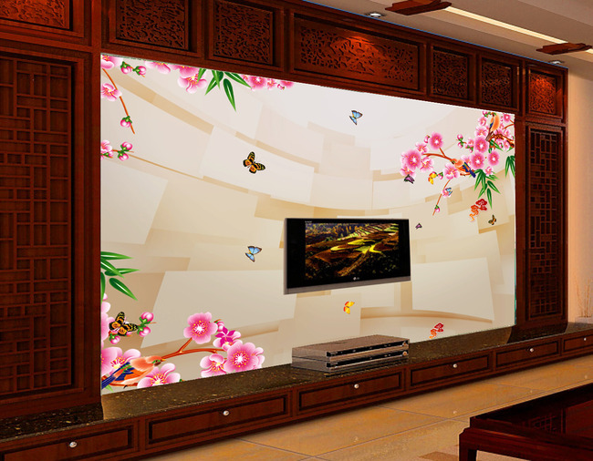 3D花鸟立体移动空间电视背景墙装饰画高清图