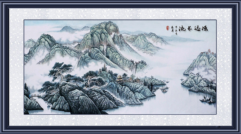 中式客厅山水国画装饰高清图片下载(图片编号