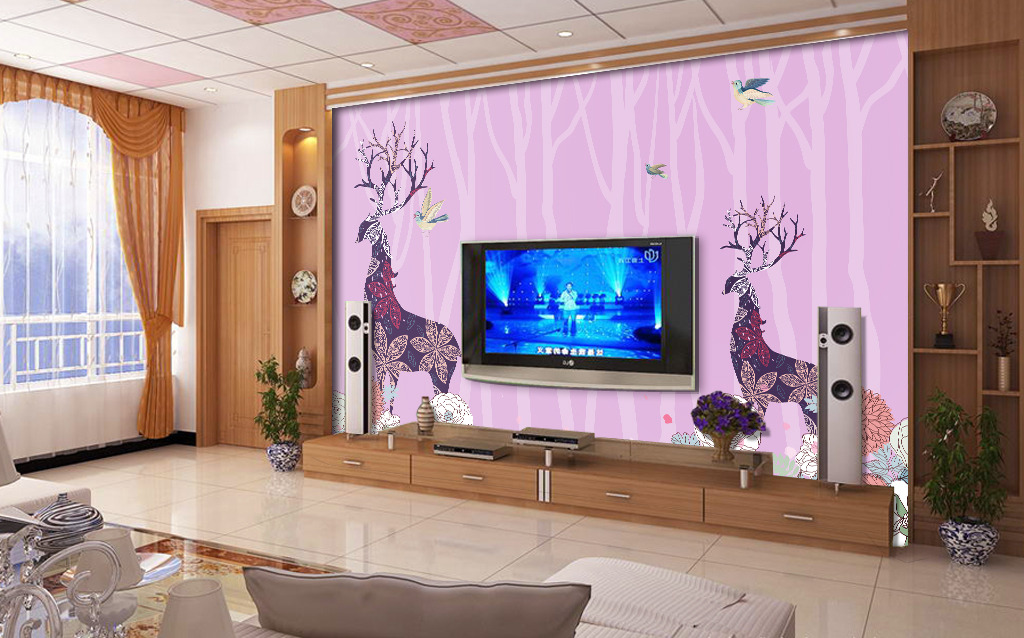 温馨简约鹿花客厅电视背景墙高清图片下载(图片编号12566145)电视背景墙图片_电视背景墙图片_我图网weili.ooopic.com