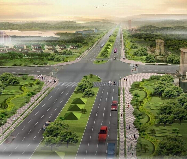 十字路口鸟瞰效果图模板下载(图片编号:12573