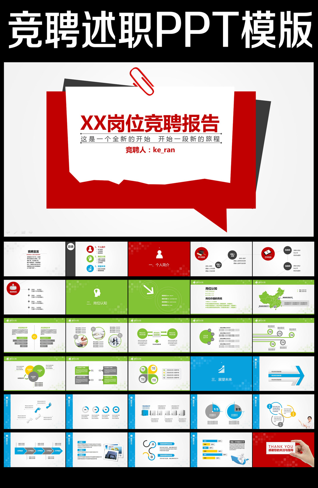 竞聘述职个人简历工作报告便签PPT模板模板下