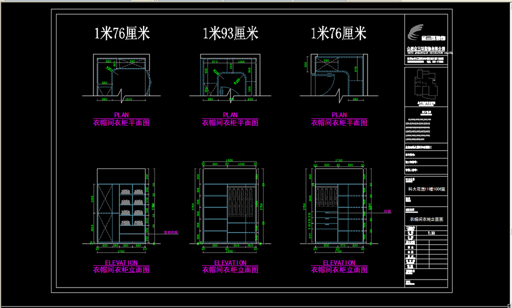 衣帽间衣柜cad施工图尺寸图