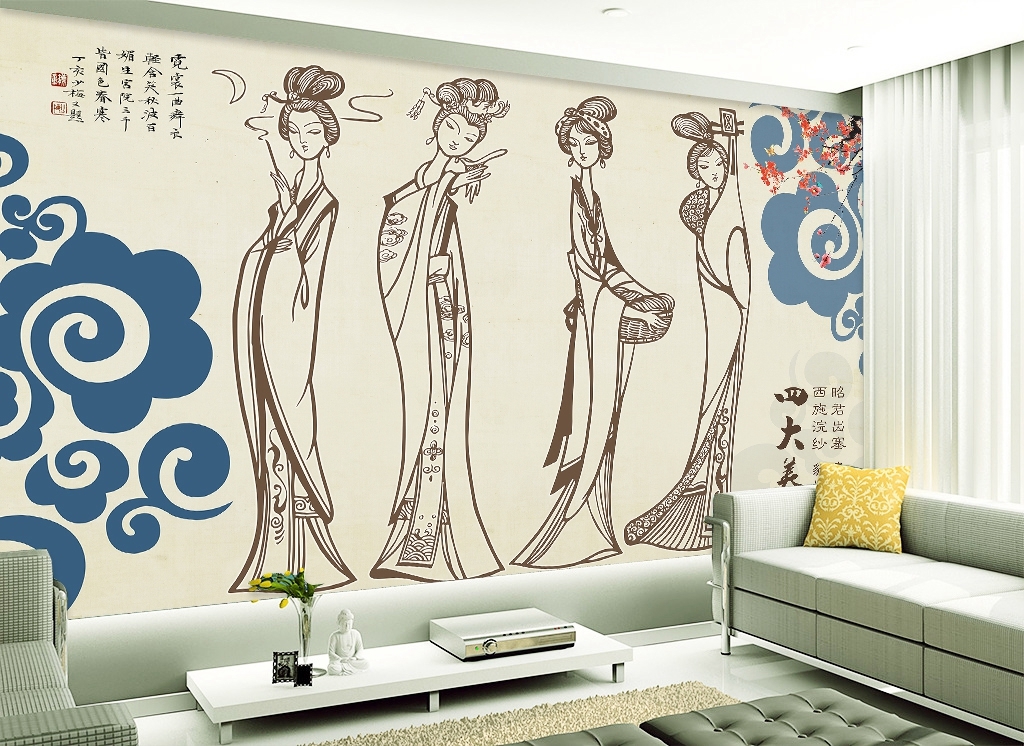 <em>四大美女电视</em>背景墙纸壁画高清图片下载(图片