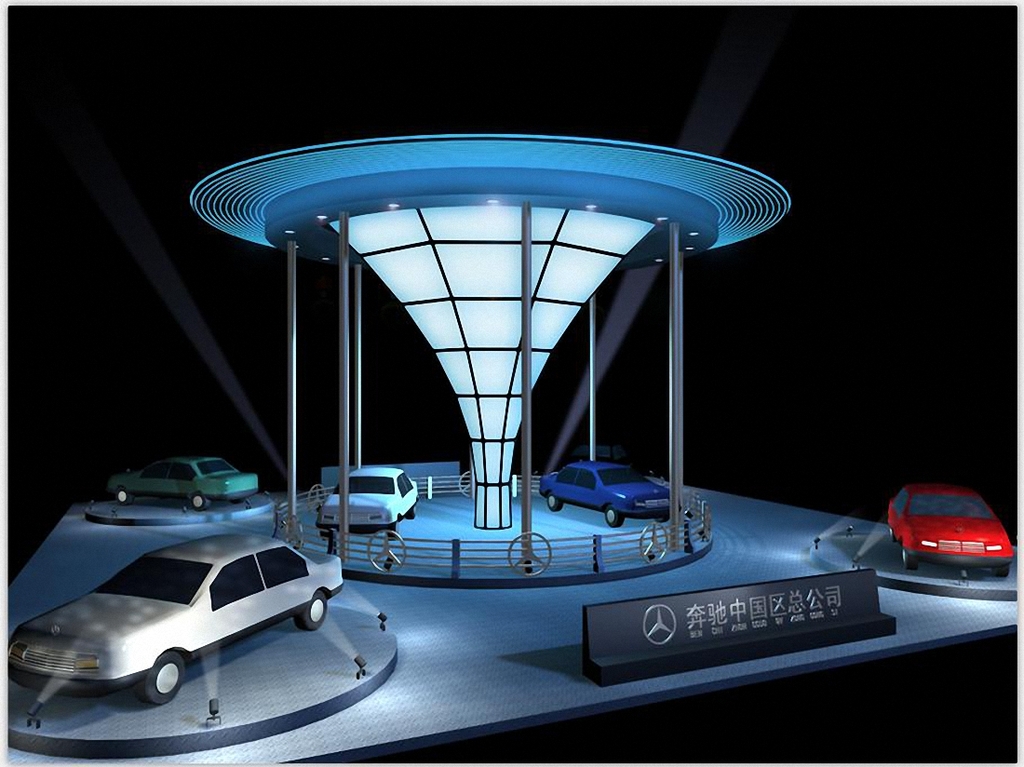 奔驰汽车展台展厅3D模型附PSD效果图模板下