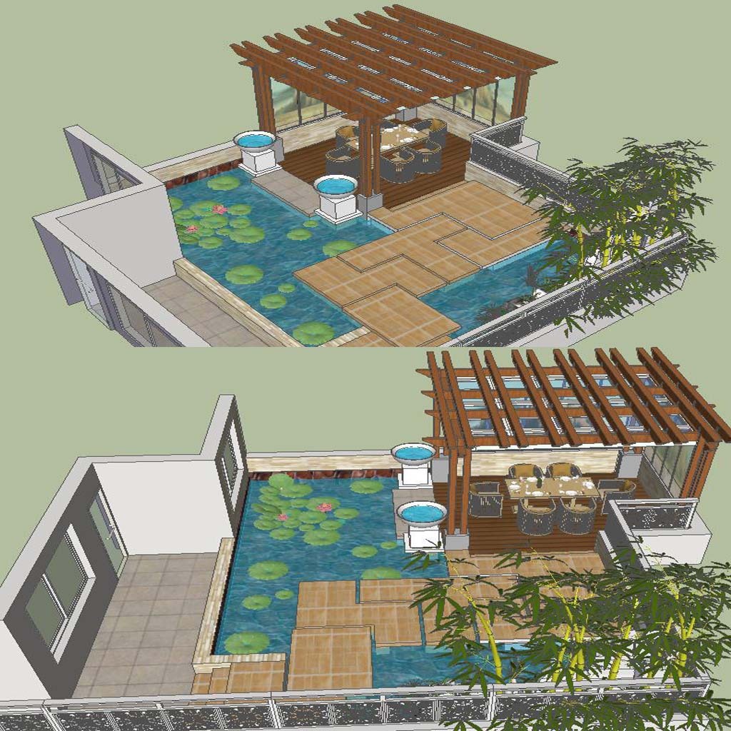 草图大师屋顶花园景观模型模板下载(图片编号