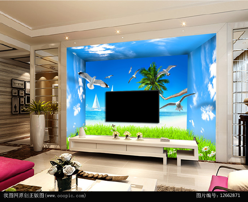 大海风景3d电视背景墙高清图片下载(图片编号