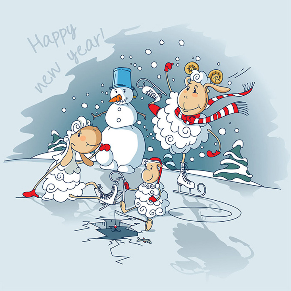 在冰地上跳舞的小<em>绵羊</em>节日矢量素材模板下载(