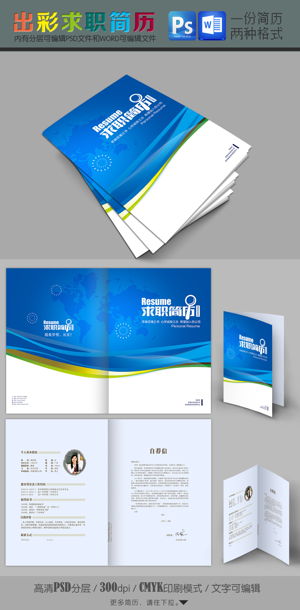 蓝色科技it销售高端简历封面模板word