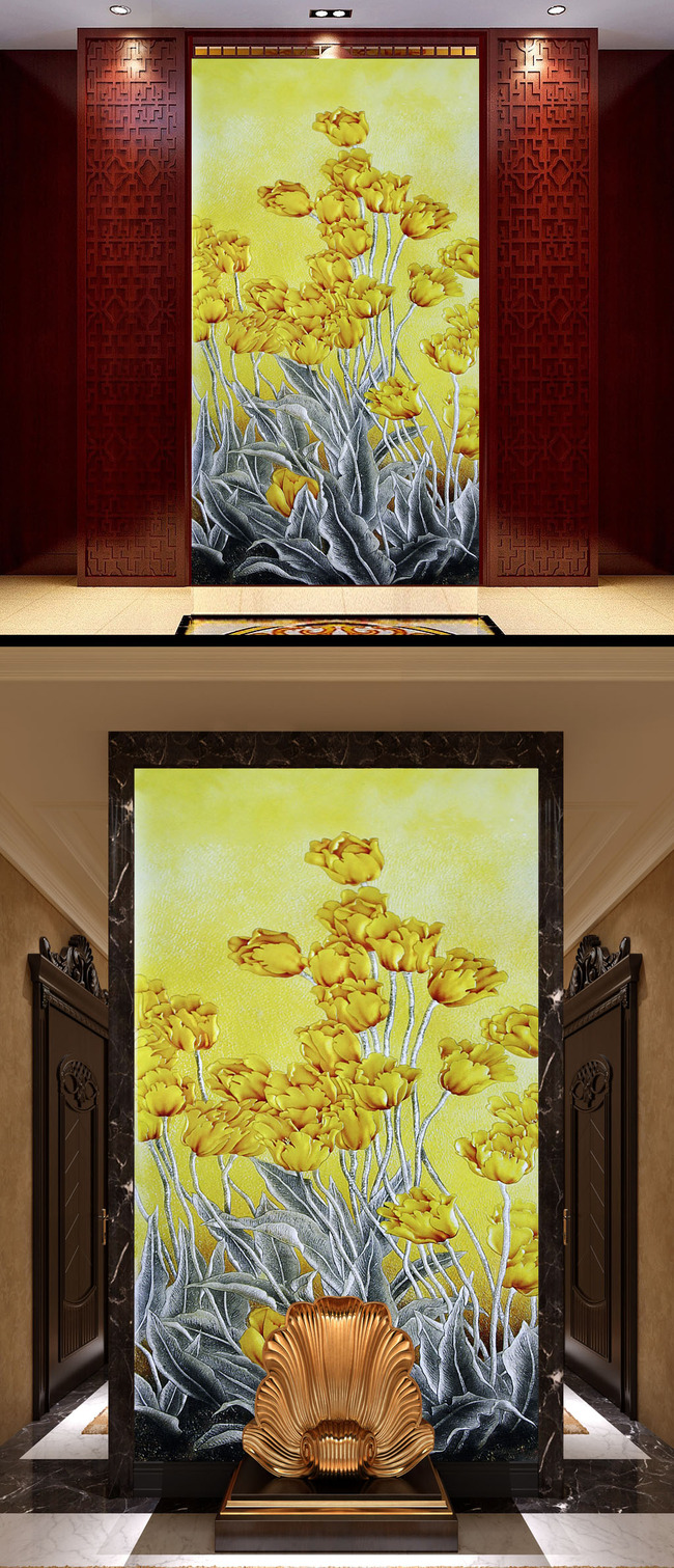 我图网提供精品流行彩雕郁金香玄关装饰画素材下载,作品模板源文件可以编辑替换,设计作品简介: 彩雕郁金香玄关装饰画 位图, RGB格式高清大图,使用软件为 Photoshop 7.0(.tif不分层)