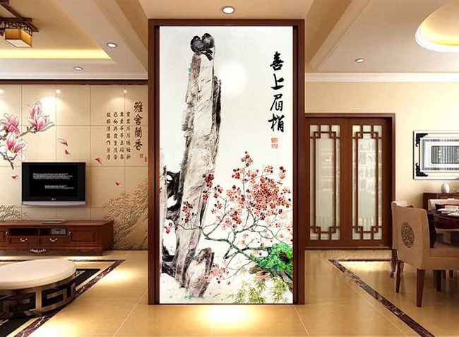 玄关背景墙瓷砖背景墙喜上眉梢高清图片下载(