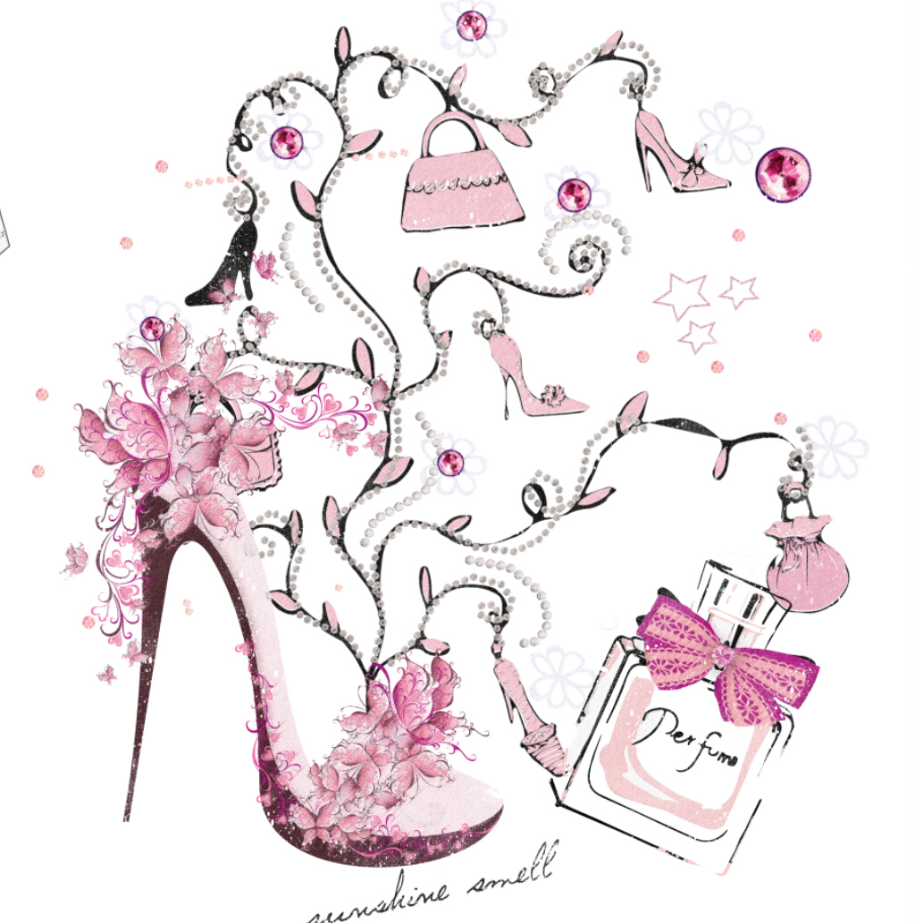 服装设计<em>女装</em>T恤高跟鞋花朵印花设计图案模板