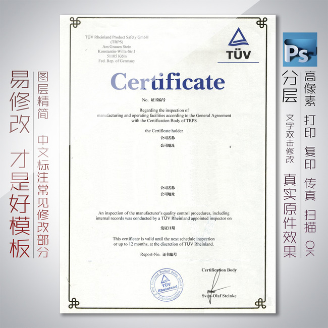 TUV认证证书模板模板下载(图片编号:1272990