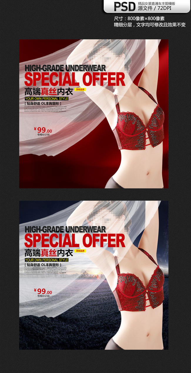 神秘风格<em>个性内衣文胸</em>内裤女装直通车主图模板
