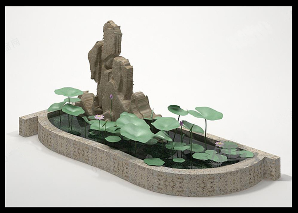 假山水池荷花池水景景观3Dmax模型模板下载