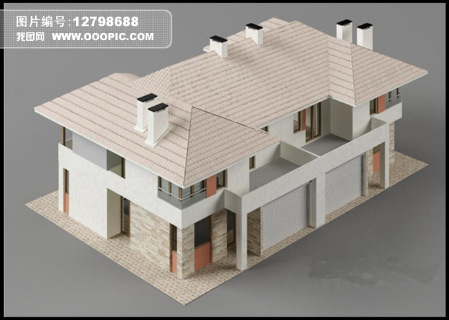 别墅楼室外农村3D模型二层洋楼模板下载(图片