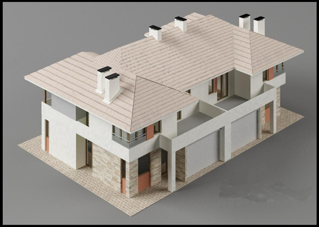 别墅楼室外农村3D模型二层洋楼模板下载(图片