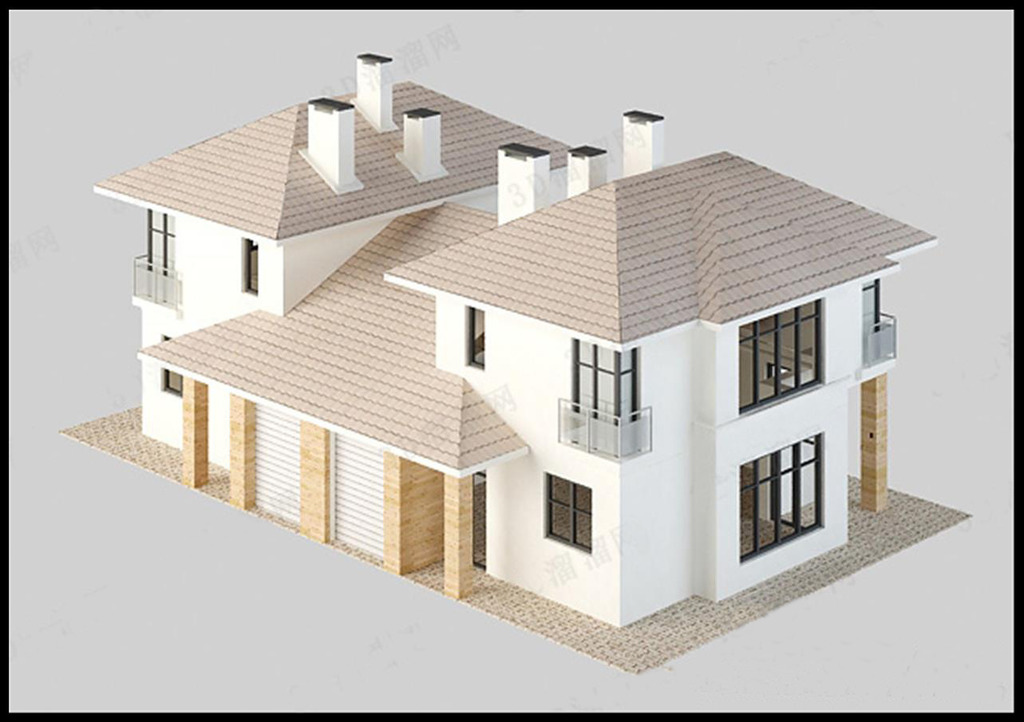 别墅楼室外农村3D模型二层洋楼模板下载(图片