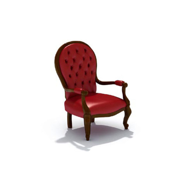中式仿古大红色喜气靠背座椅3D模型模板下载