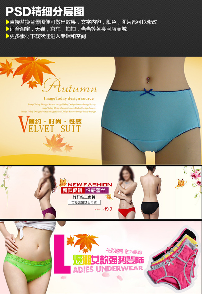 <em>天猫女士女性</em>性感简约内衣<em>内裤</em>促销海报模板下