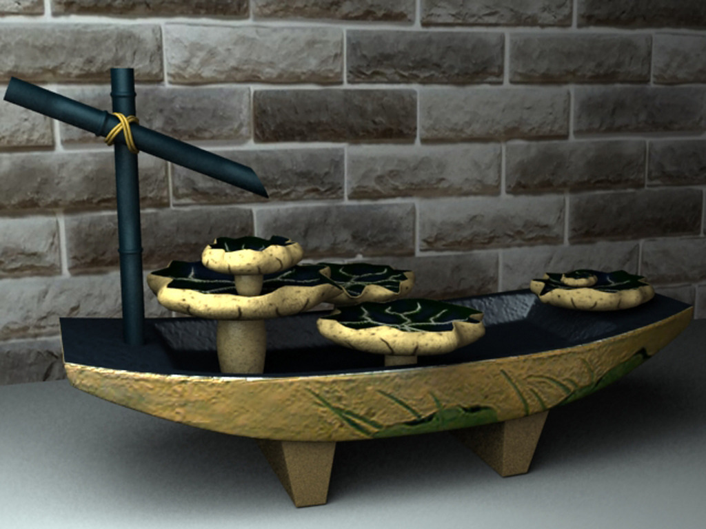 荷叶荷香流水鱼缸喷泉3D模型+贴图模板下载(