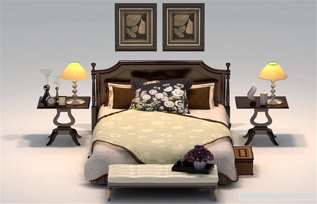 美式风格床3D模型模板下载(图片编号:128245