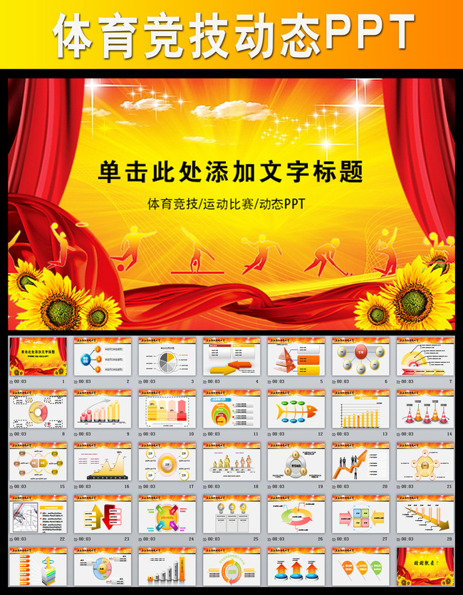 动态运体育比赛动会报告总结PPT幻灯片模板下