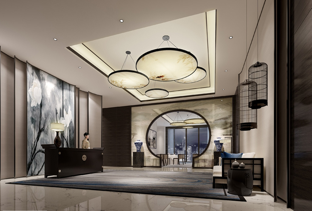 中式餐厅入口3D模型+材质+灯光模板下载(图片