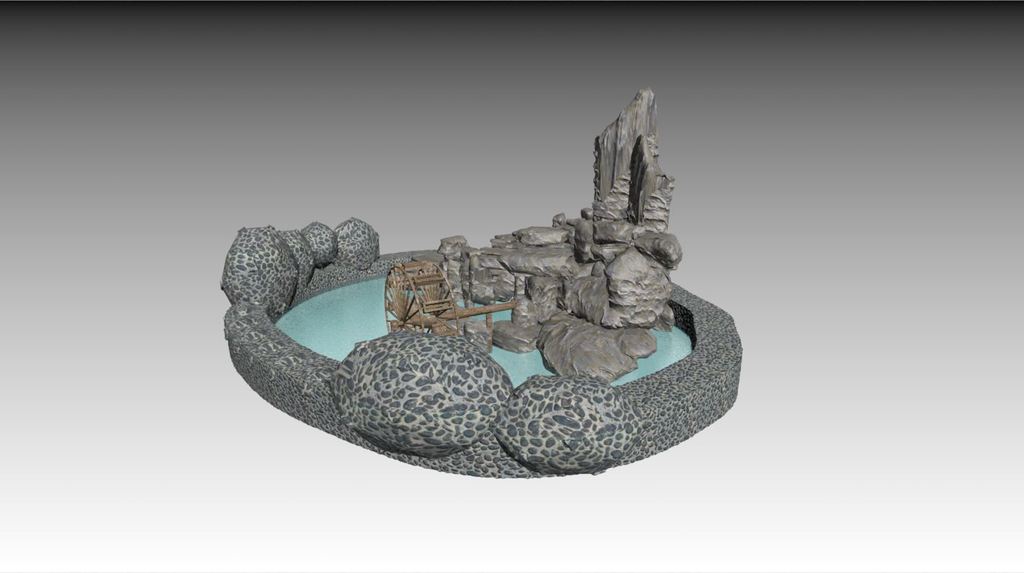 园林小品假山池塘水池模型带贴图模板下载(图