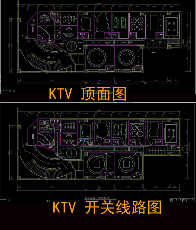 cadktv整套施工图纸包房立面剖面