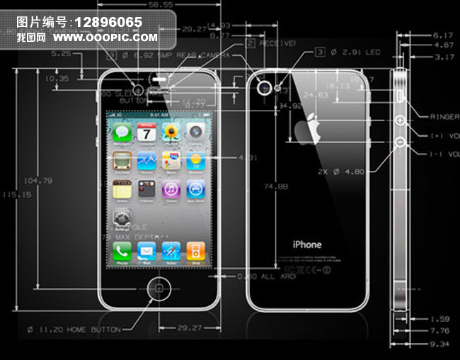 CAD苹果手机设计图纸手机尺寸图模板下载