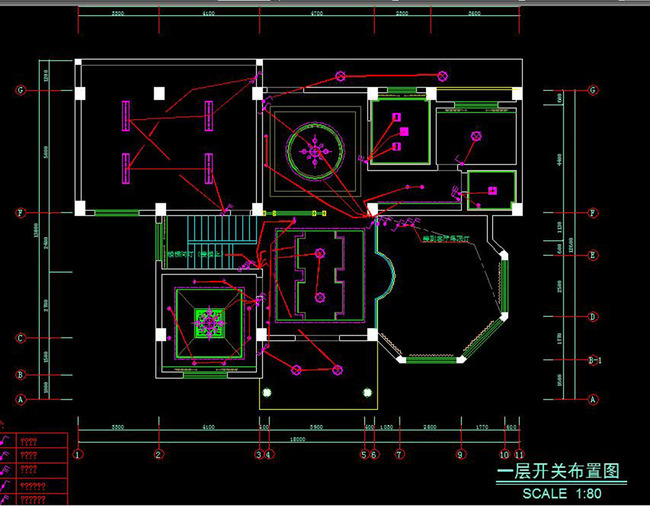 cad中式四层别墅施工图立面天花水电图