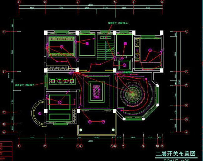 cad中式四层别墅施工图立面天花水电图模板下载