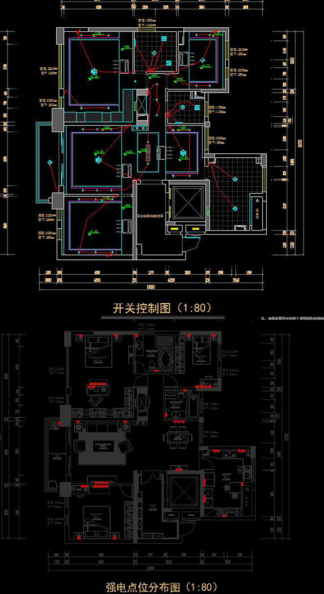 cad中式三层别墅施工图天花图欧式
