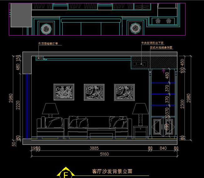 cad中式三层别墅施工图天花图欧式模板下载