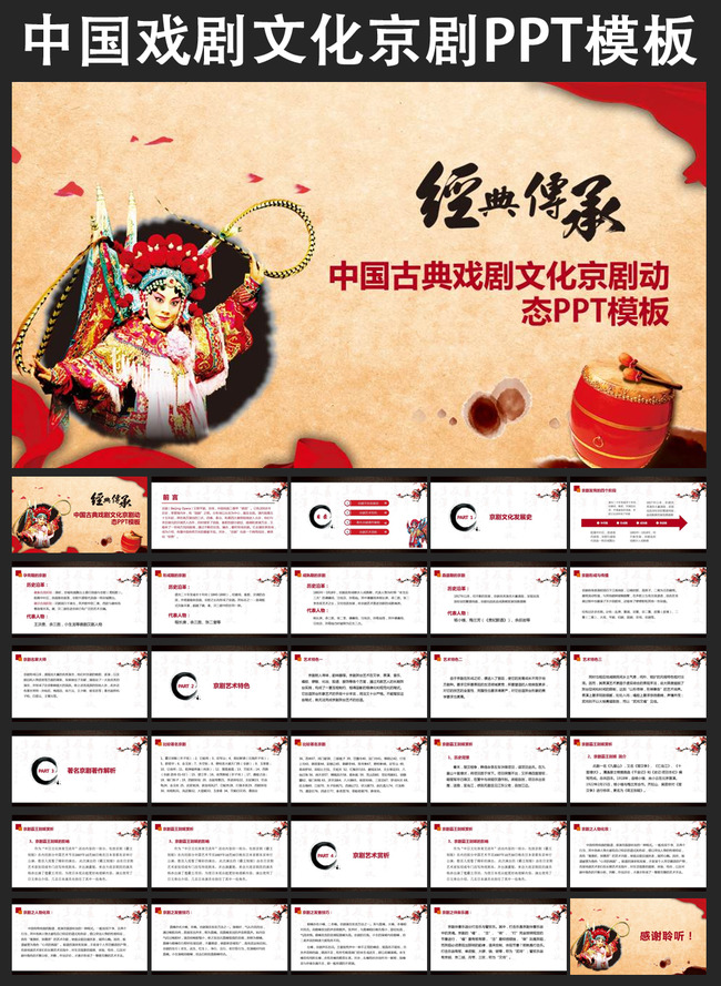 中国戏剧文化戏剧国粹京剧PPT模板模板下载(