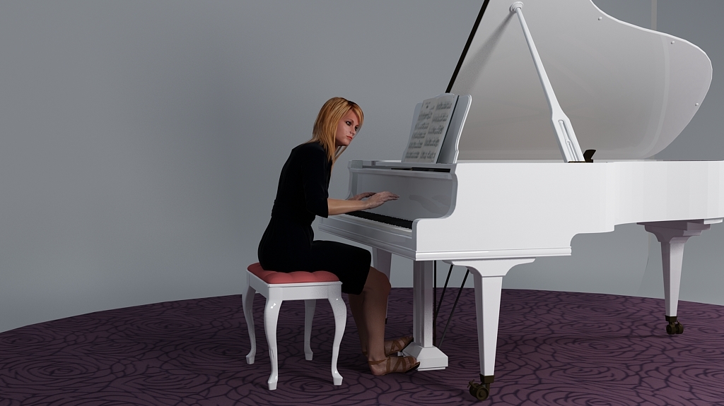 美女弹钢琴骨骼动画动作3d模型模板下载(图片