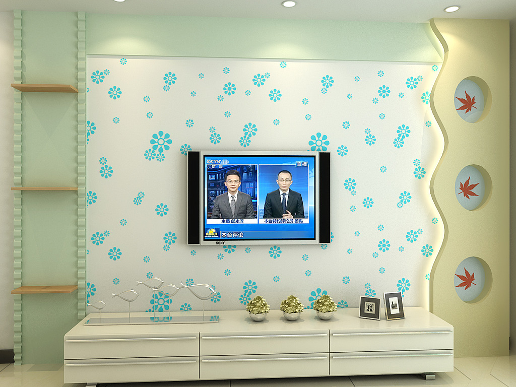 硅藻泥质感印花电视背景墙3D模型下载模板下