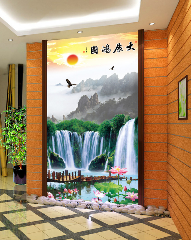 我图网提供精品流行大展鸿图山水风景画荷花图小桥山水画玄关素材下载,作品模板源文件可以编辑替换,设计作品简介: 大展鸿图山水风景画荷花图小桥山水画玄关 位图, RGB格式高清大图,使用软件为 Photoshop CS3(.psd) 竖幅
