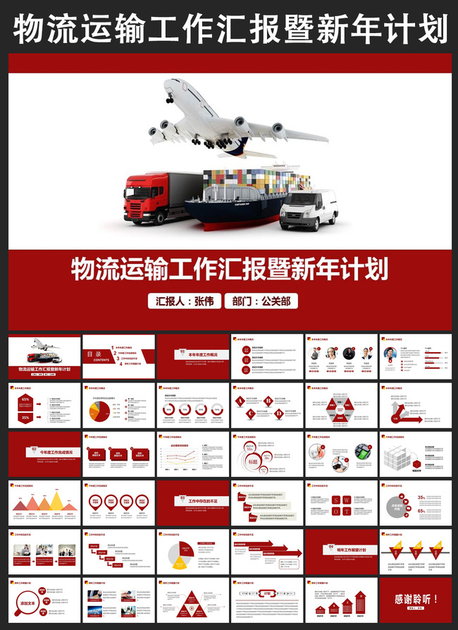 快递运输货运海运空运集装箱物流PPT模板模板