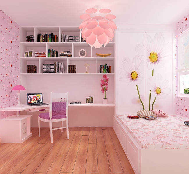 榻榻米儿童房<em>女孩</em>房<em>3d模型</em>灯光材质齐全模板