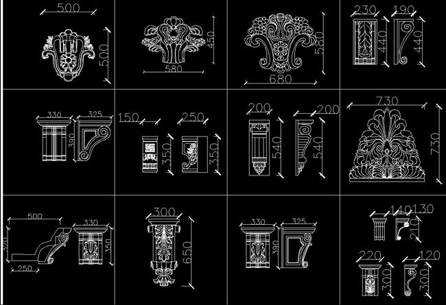 cad欧式图库大全罗马柱雕花柱头浮雕