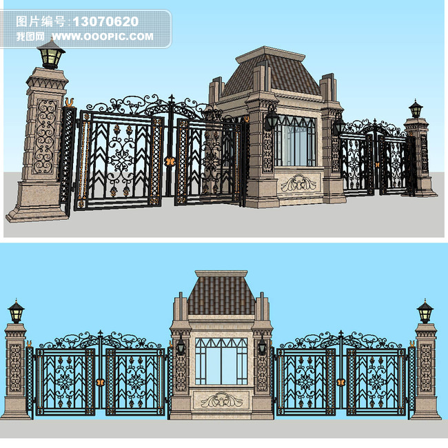 欧式铁艺大门sketchup建筑模型模板下载 欧式铁艺大门sketchup建筑模型图片下载大门SU模型 居住区大门 大门草图模型 小区大门模型 入口模型 草图大师模型 sketchup模型 SU模型 SKP 景观SU模型