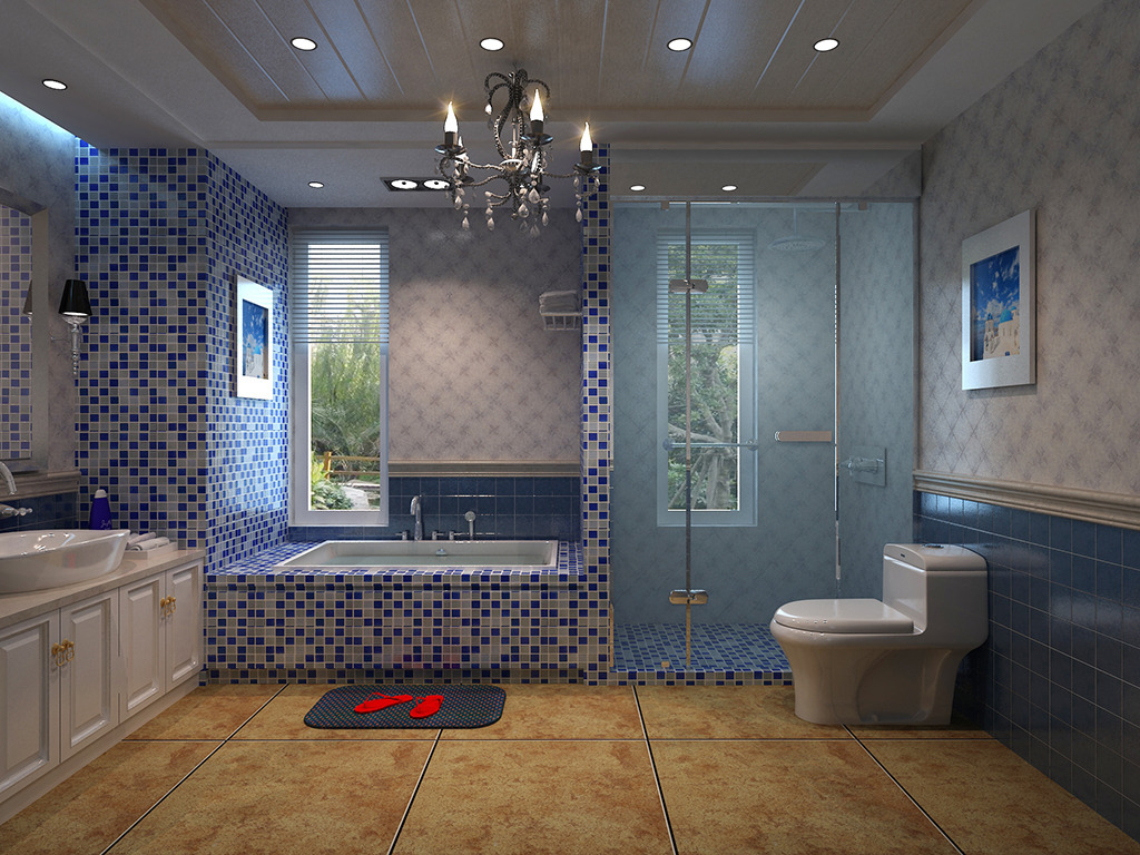 奢华欧式地中海大卫生间3D模型模板下载(图片