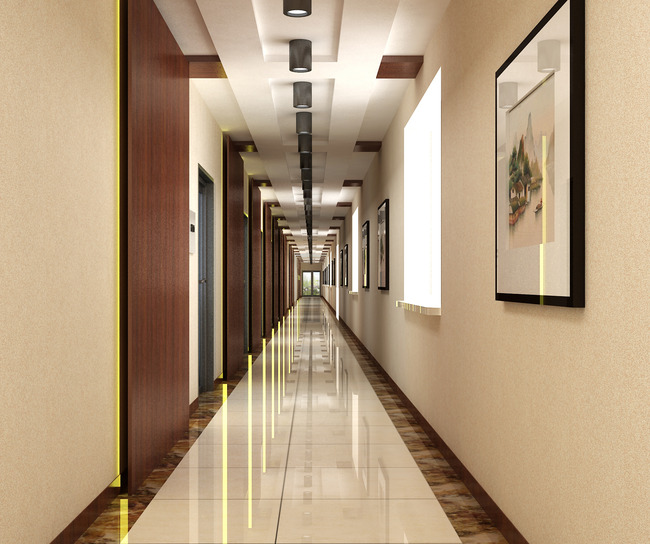 宽敞明亮的走廊过道3D模型模板下载(图片编号