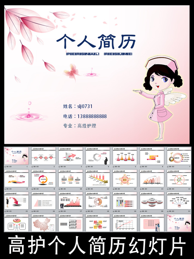 卡通可爱护士女医生个人简历ppt模板模板下载