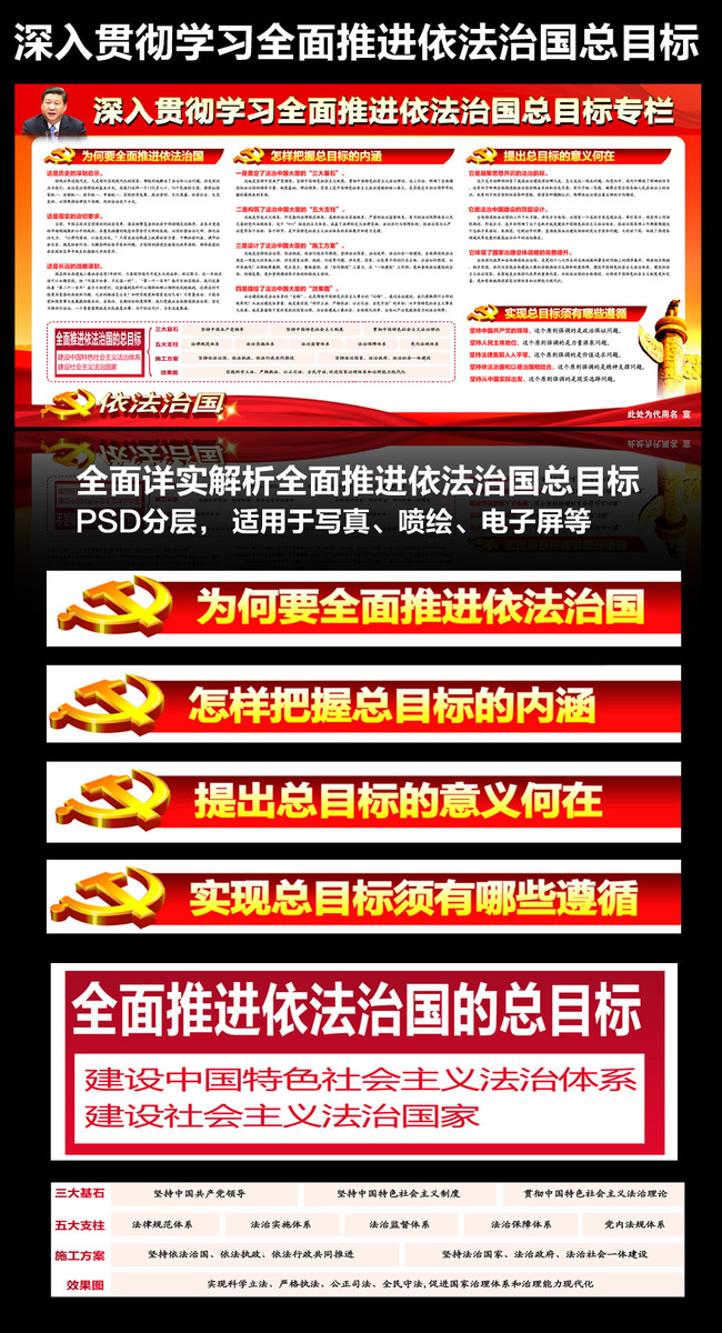全面推进依法治国总目标展板设计模板下载(图