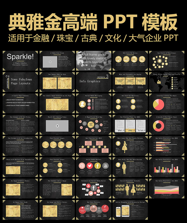 高端古典金色珠宝文化大气ppt模板图片
