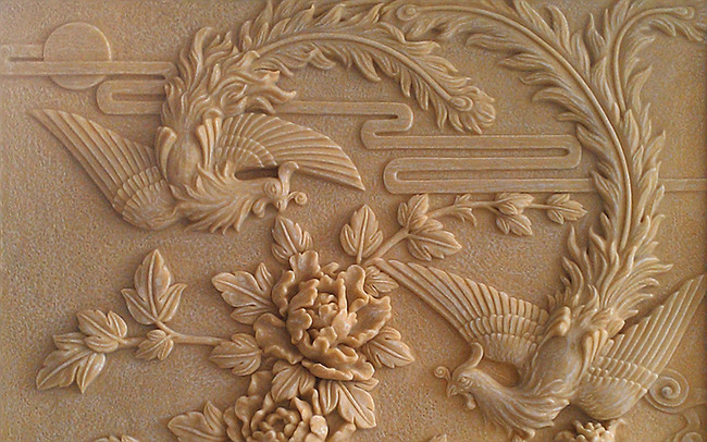 凤凰浮雕砂岩电视背景墙纸壁画高清图片下载(