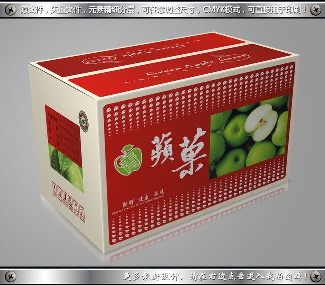青苹果包装纸箱展开图模板下载(图片编号:131