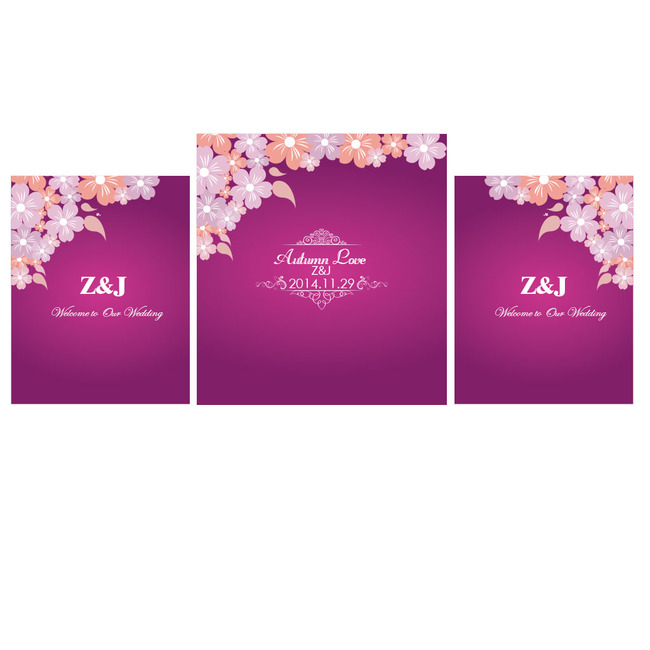 梦幻紫色花卉婚礼舞台背景AI矢量源文件模板下